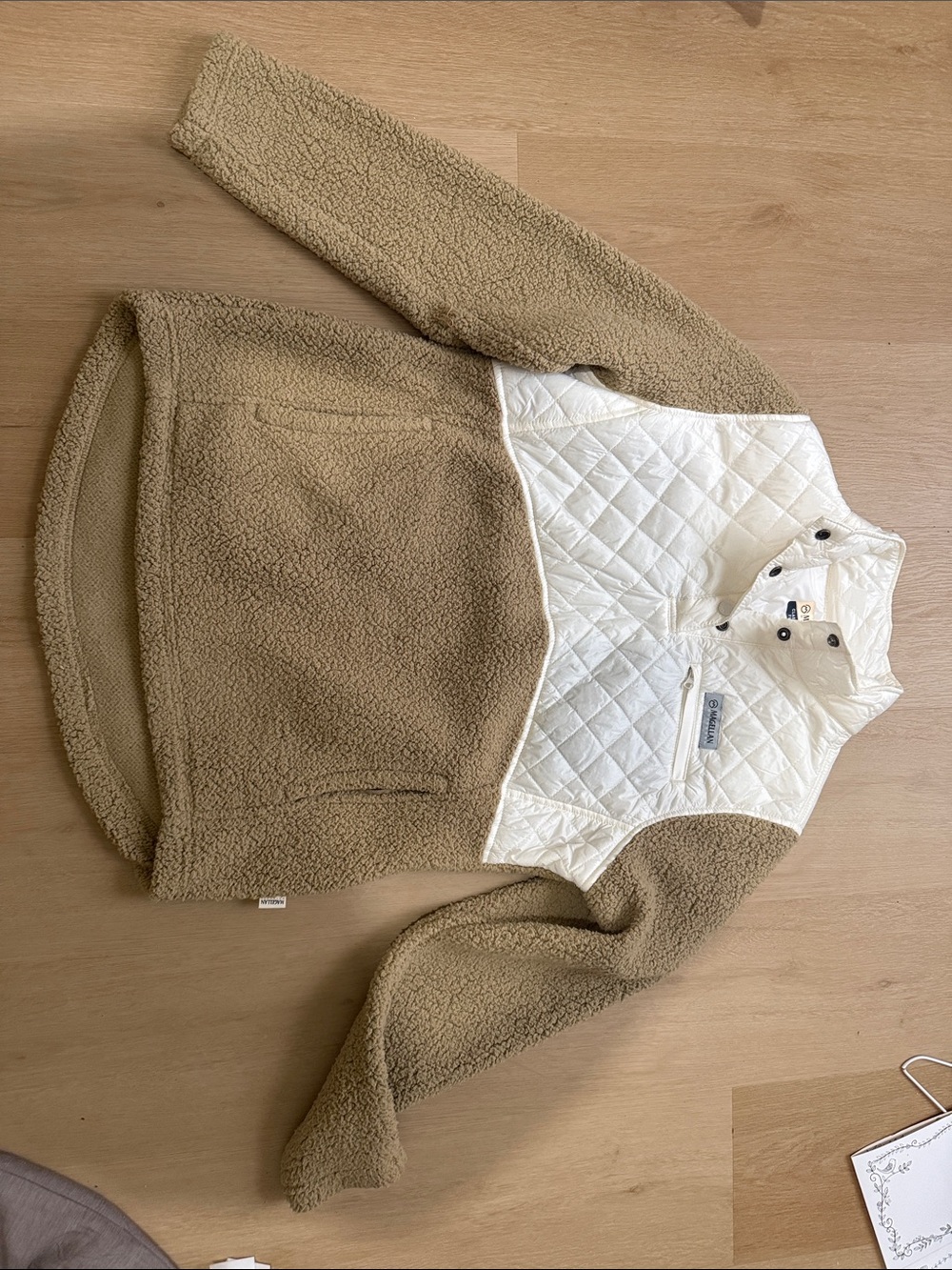 Magellan Outdoors Kids Two-Tone Quilted & Sherpa Pullover - Cream & Tan